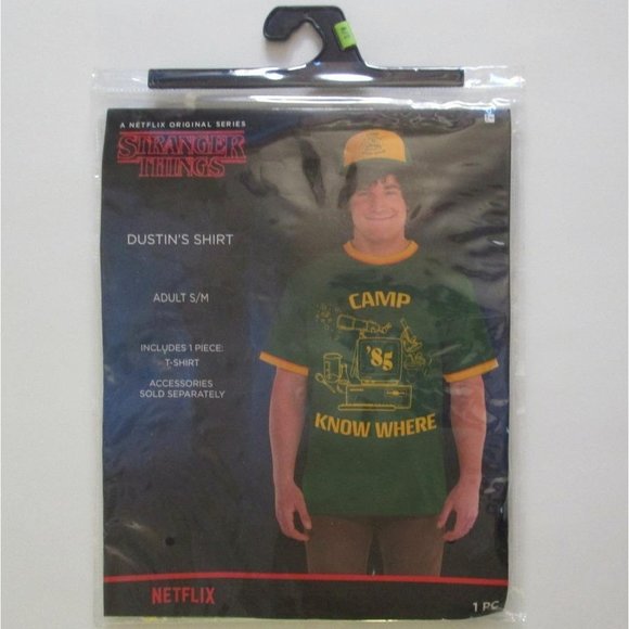 Stranger Things Costume Dustin's Camp Know Where T Shirt Size Adult S/M - Picture 2 of 8